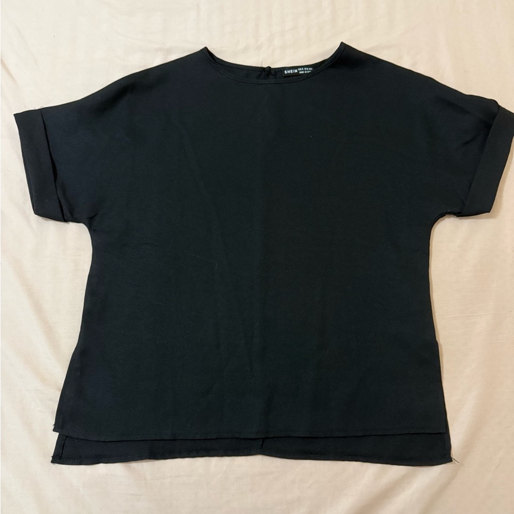 SHEIN Black Boxy Cuffed Sleeve T-Shirt